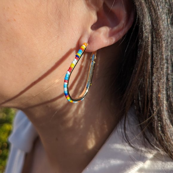 Women's Boho Style‎ Colorful Beaded Loop Gold Plated Earrings Fashion Jewelry - Picture 1 of 4